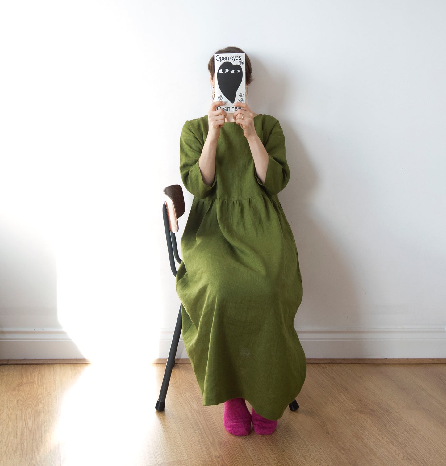 Rice field green linen dress