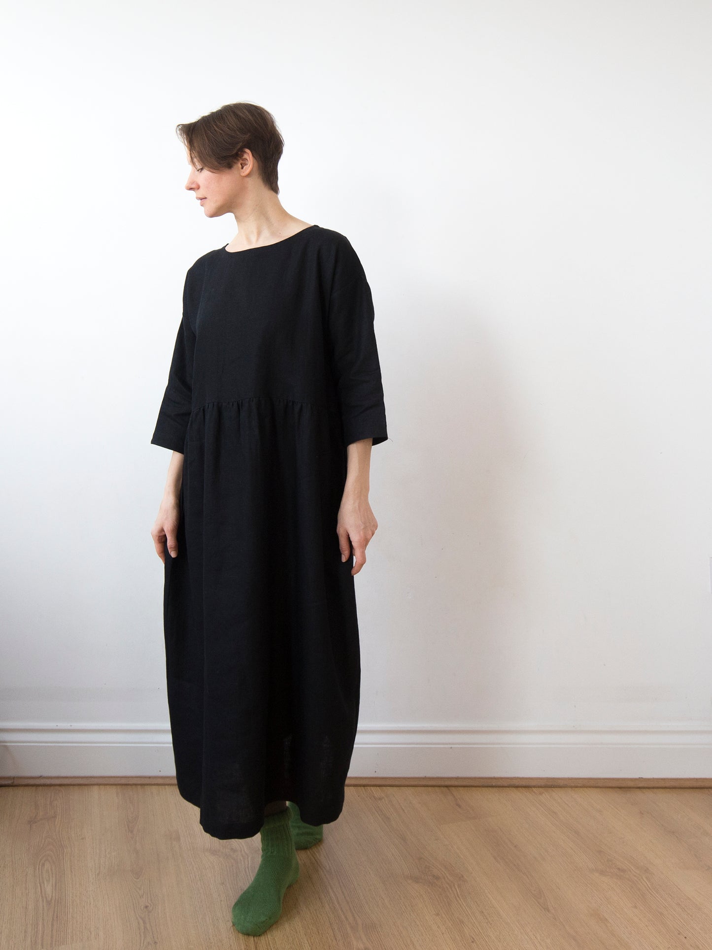 Ink black linen dress