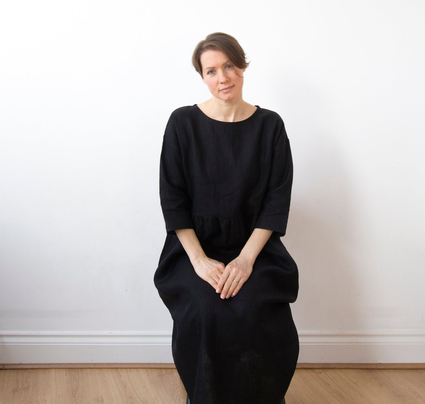 Ink black linen dress