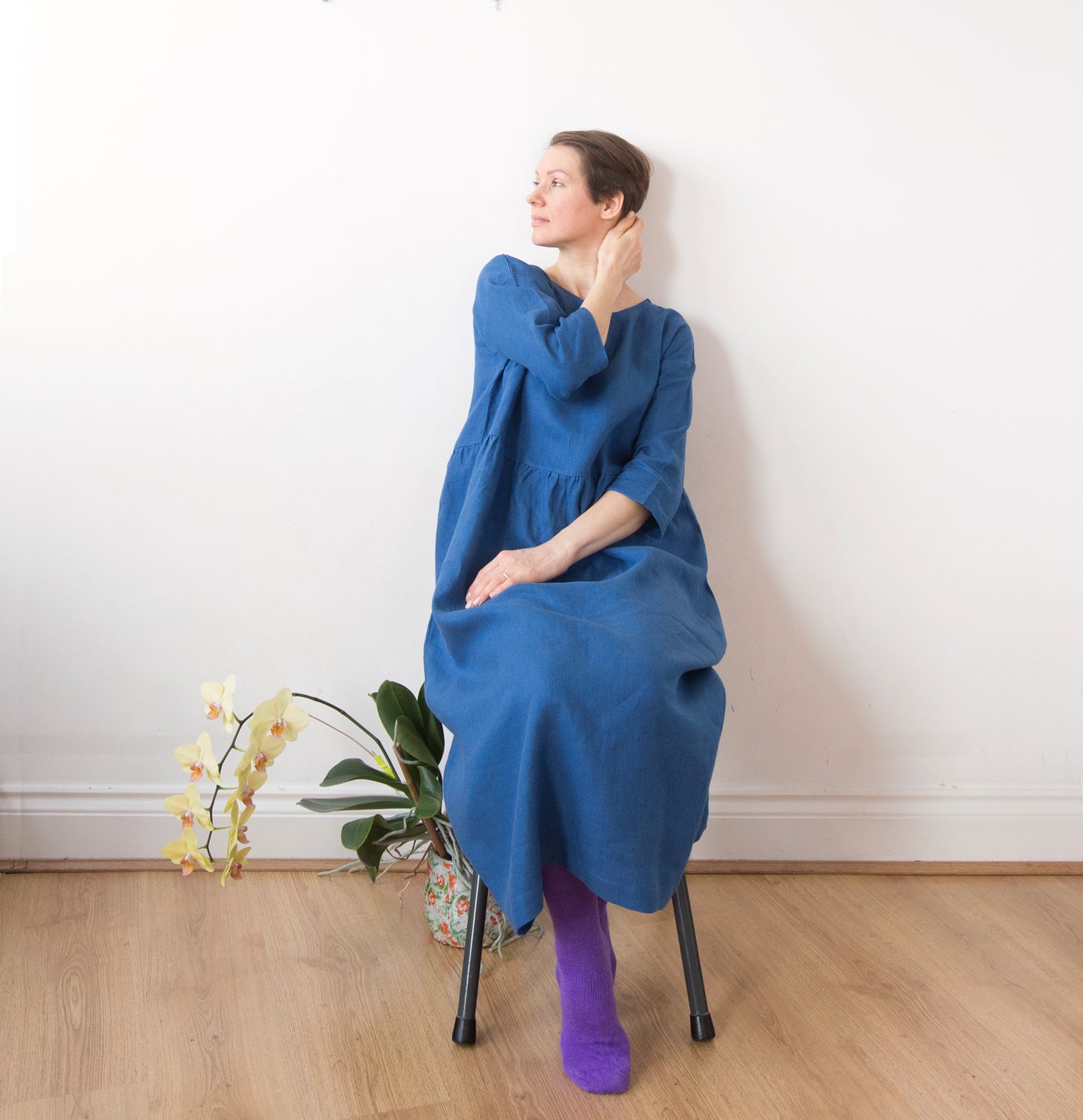 Ocean blue linen dress