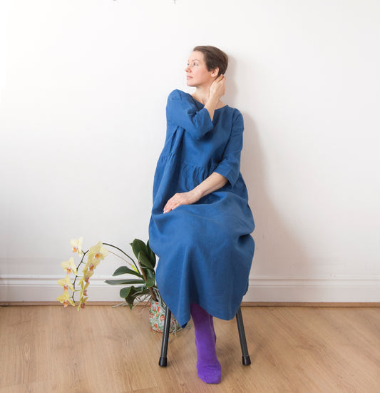 Ocean blue linen dress
