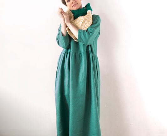 Jade green linen dress