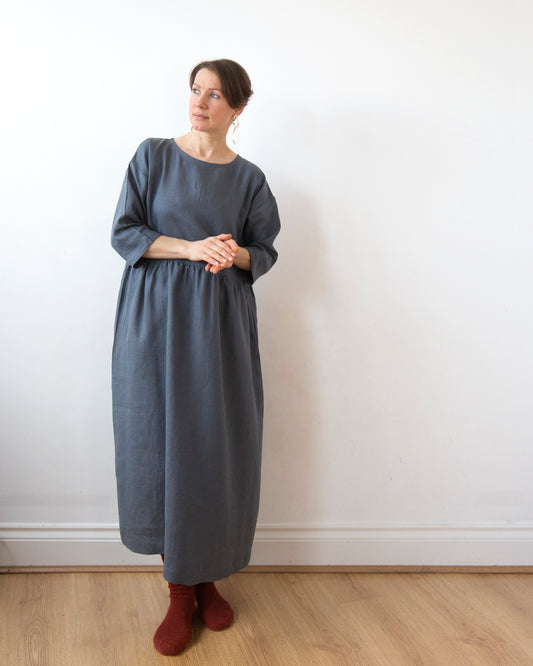 Charcoal grey linen dress
