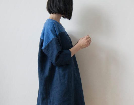 Ultramarine blue and navy linen dress