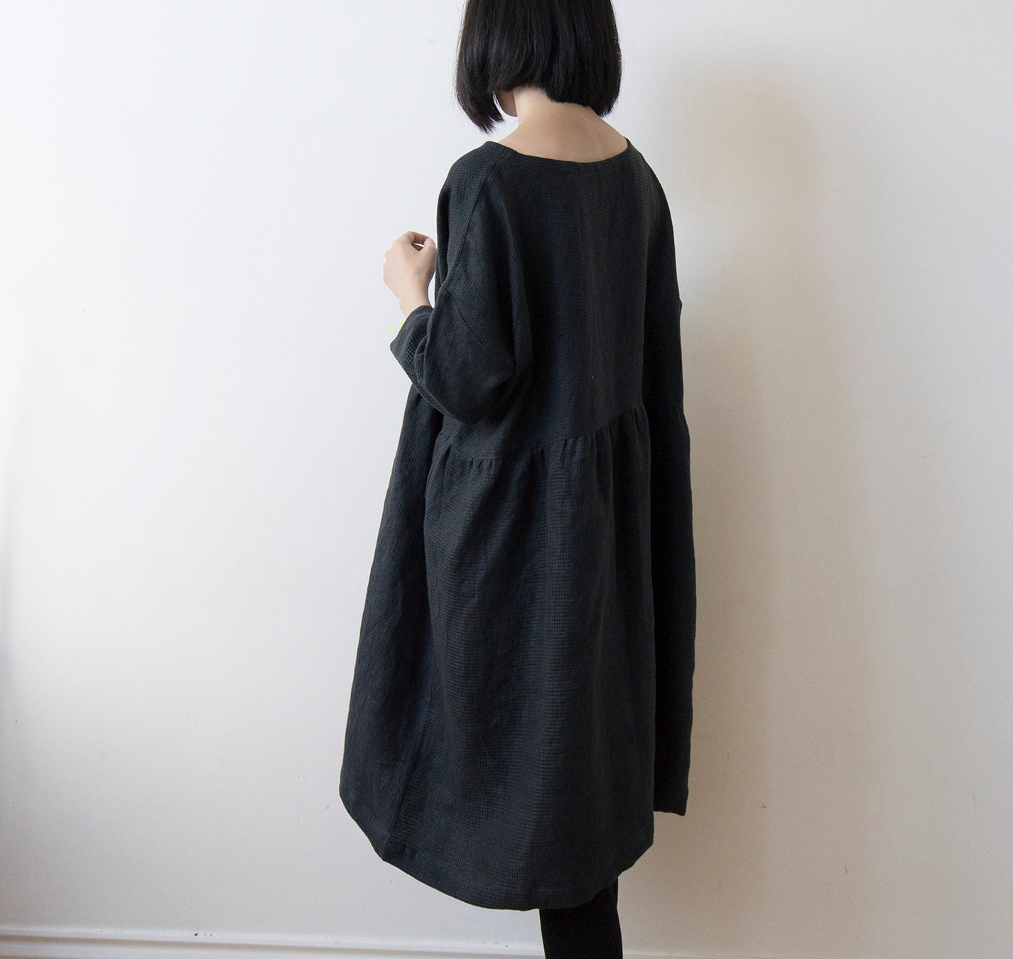 Black textured linen dress