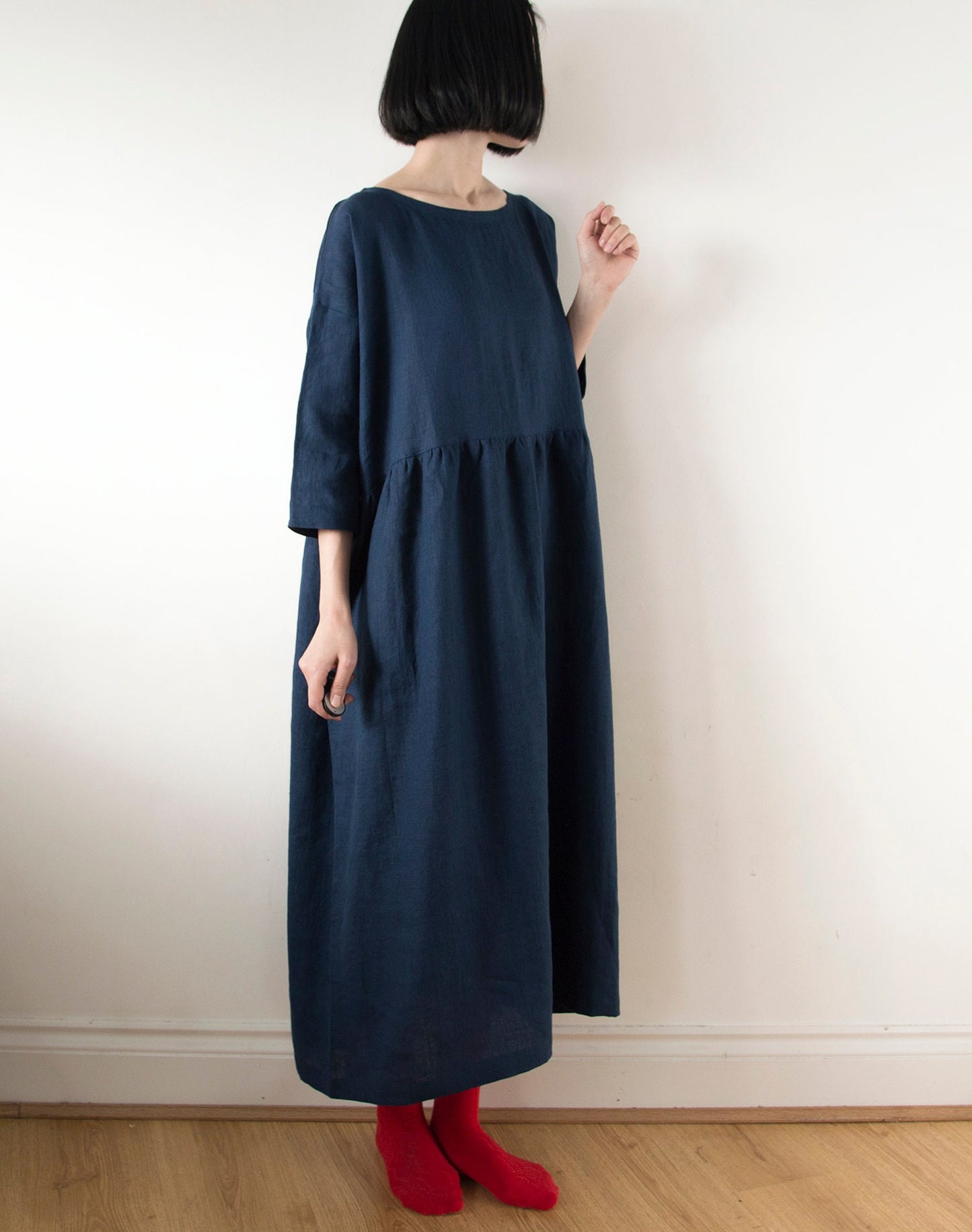 Midnight blue linen dress