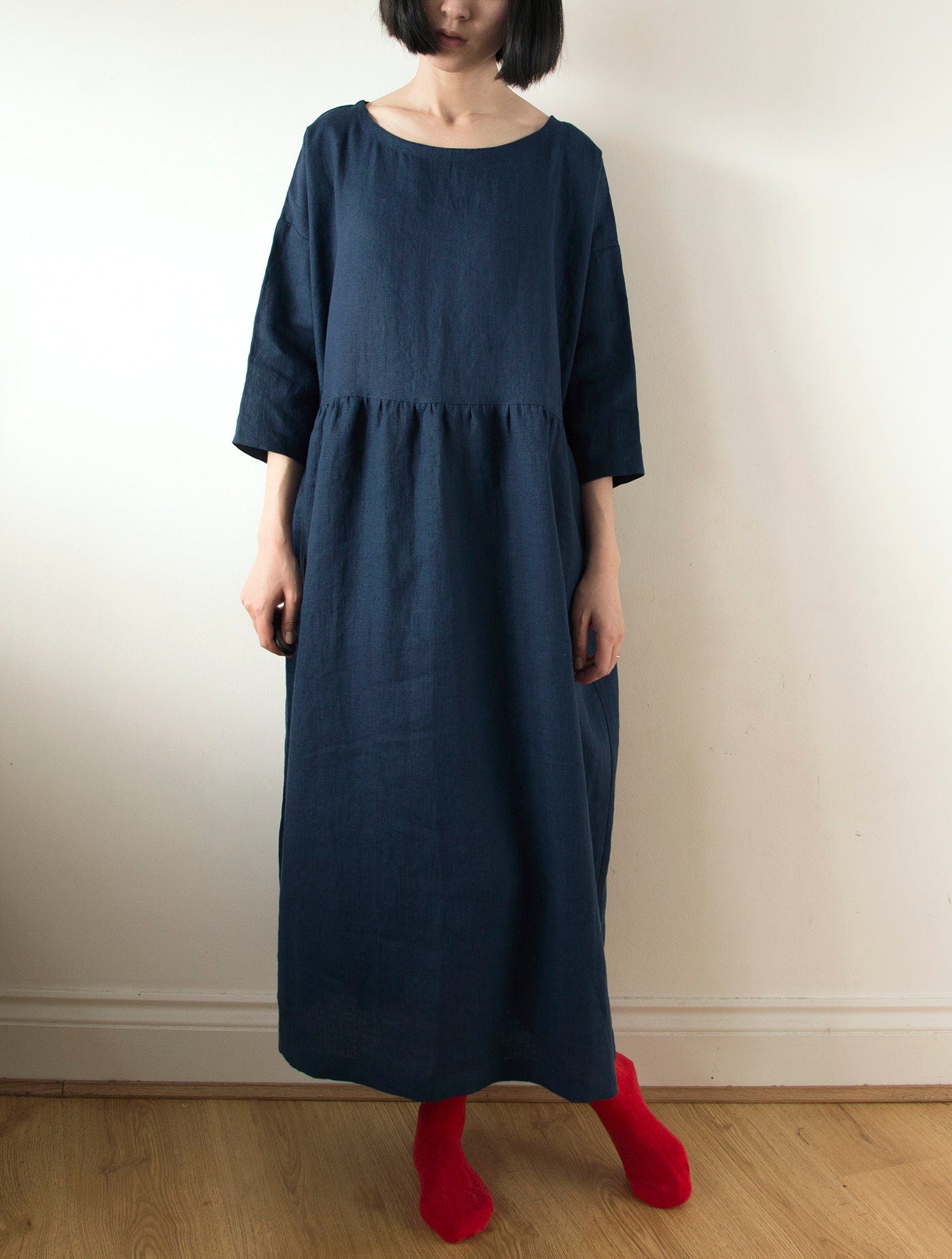 Midnight blue linen dress