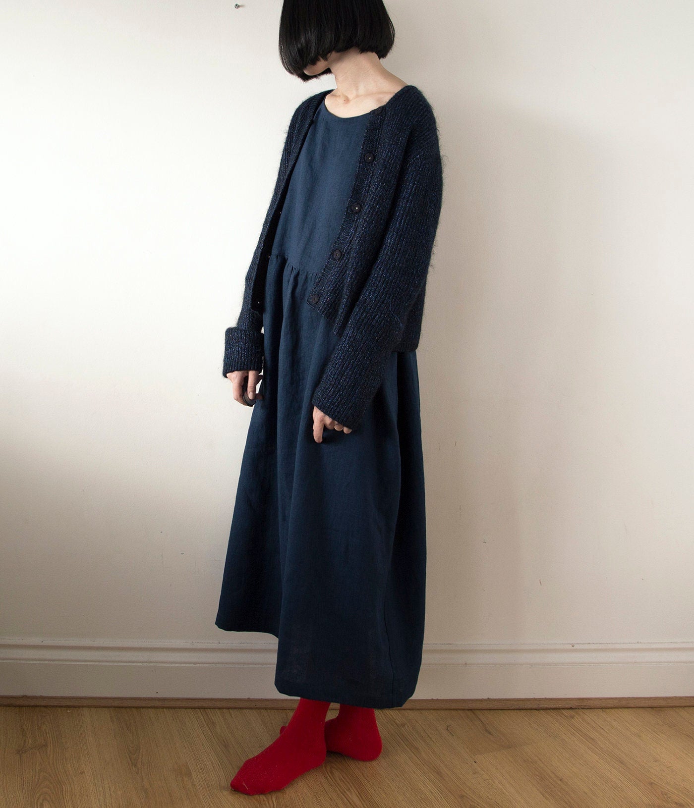 Midnight blue linen dress