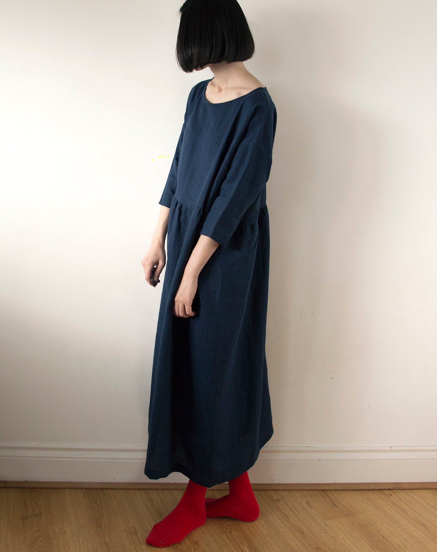 Midnight blue linen dress