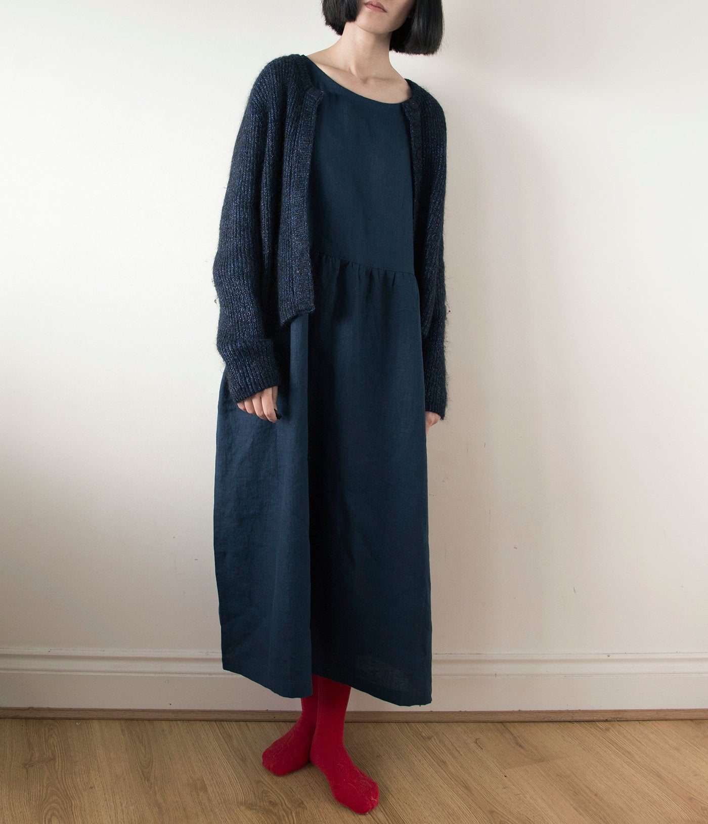 Midnight blue linen dress