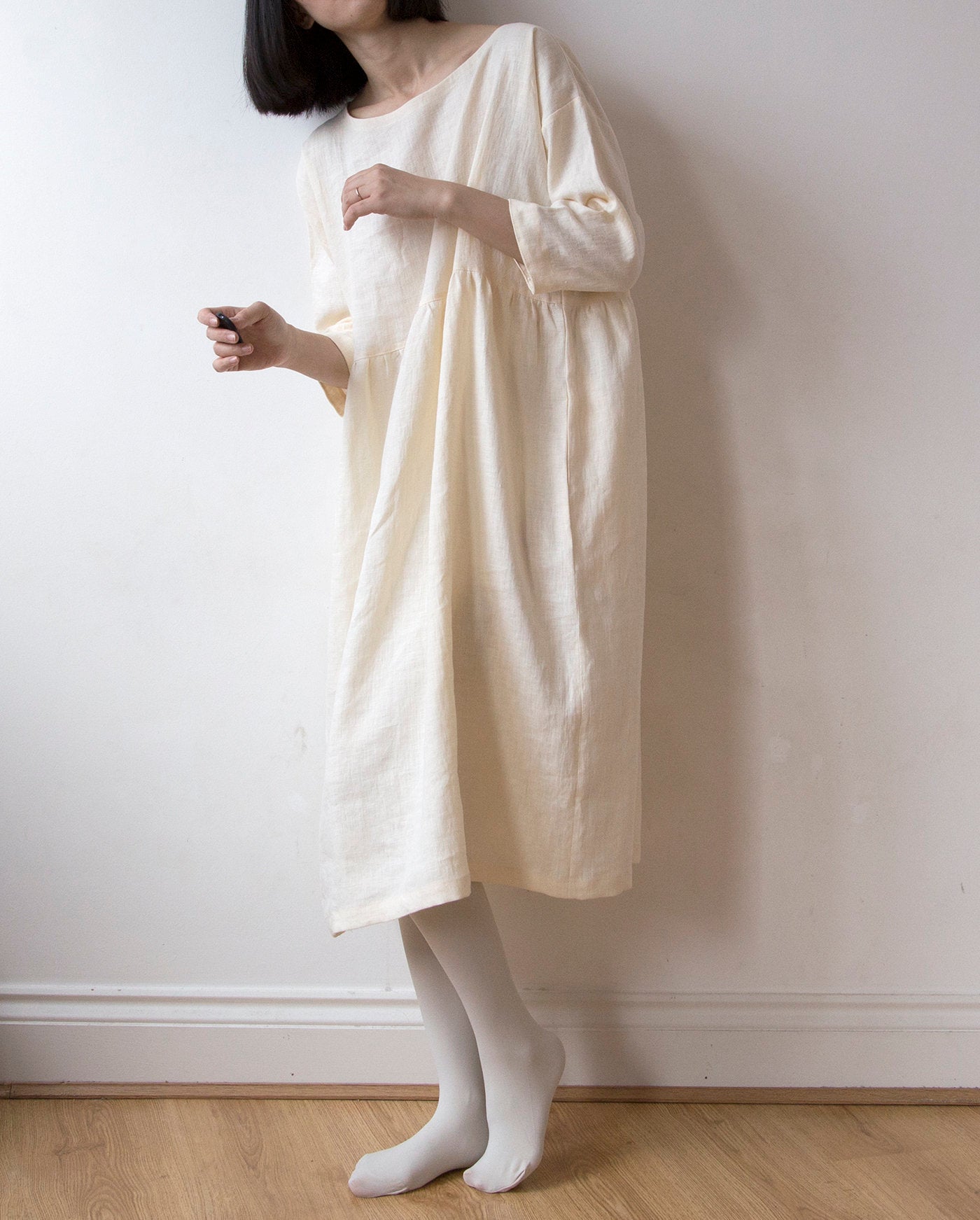 Vanilla cream white linen dress