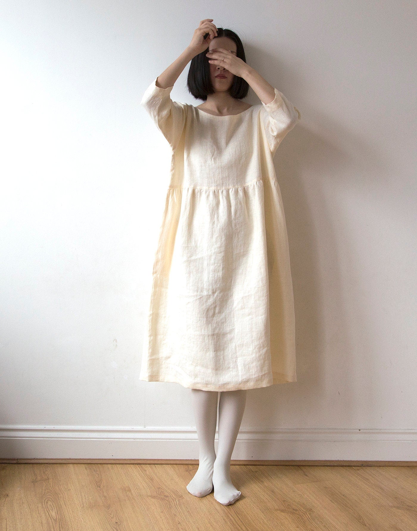 Vanilla cream white linen dress