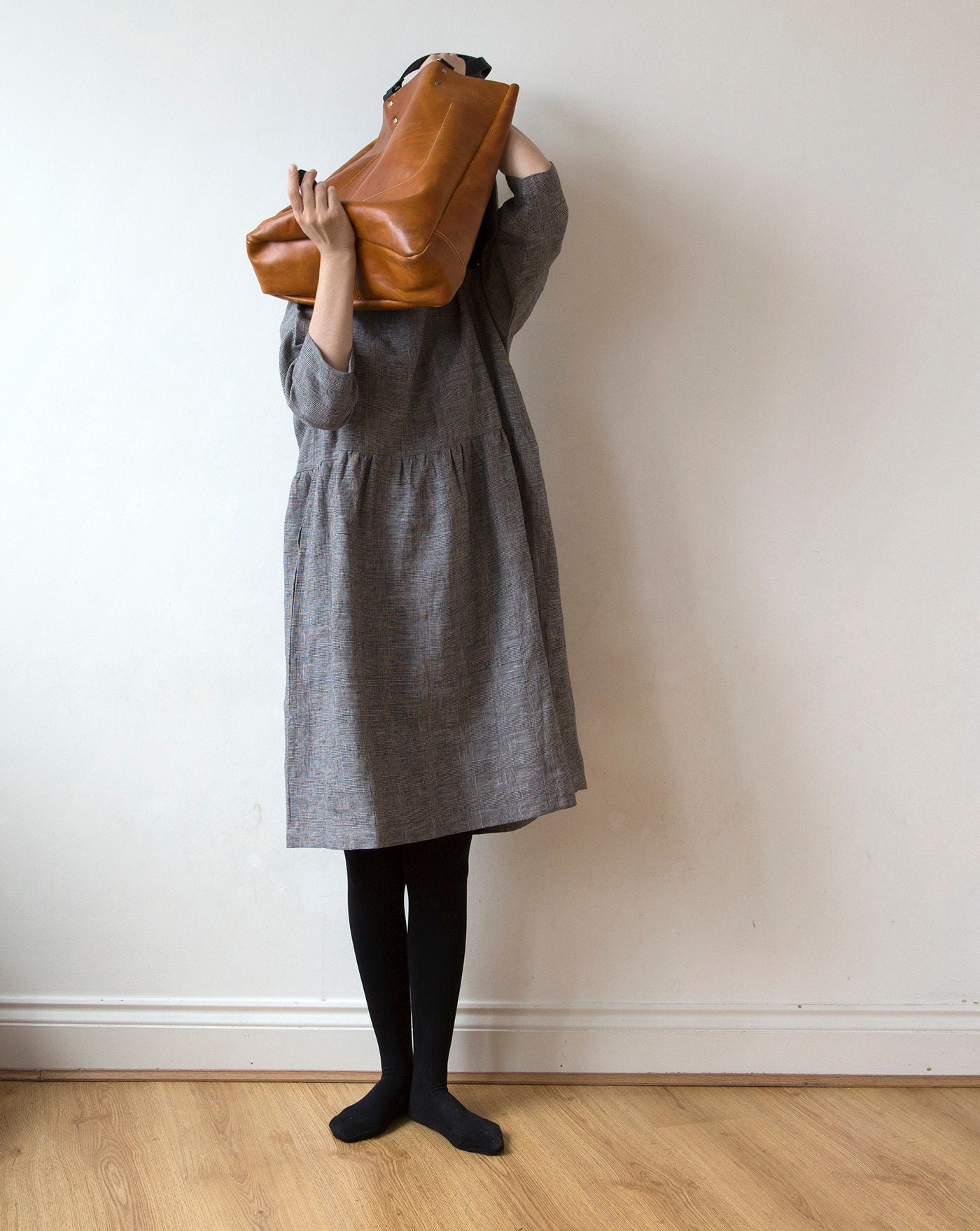Grey glen check linen dress