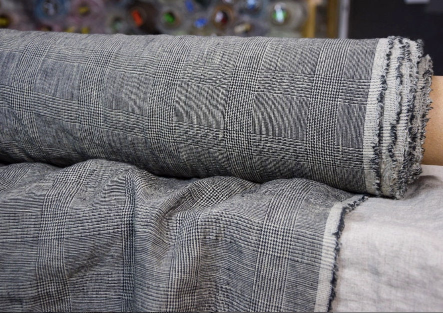 Grey glen check linen dress