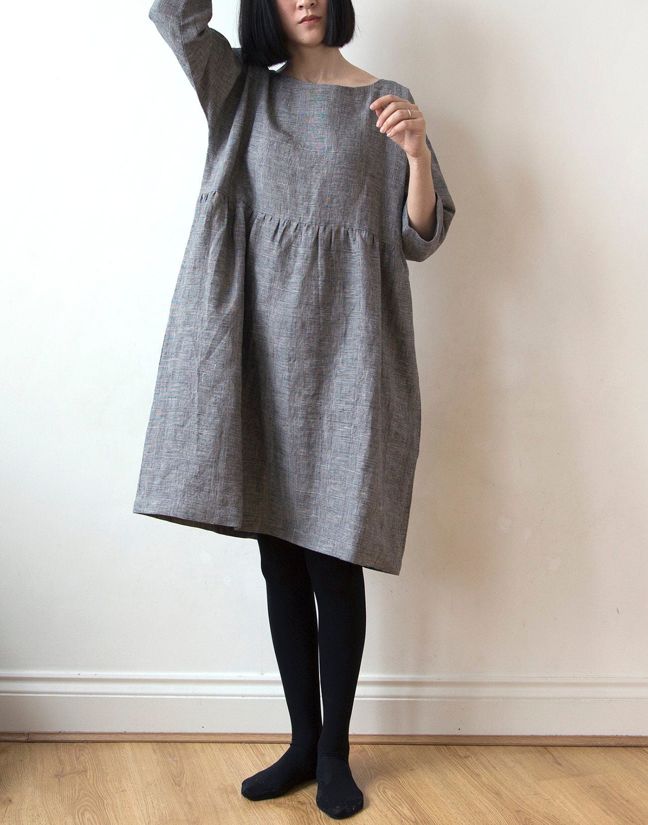 Grey glen check linen dress