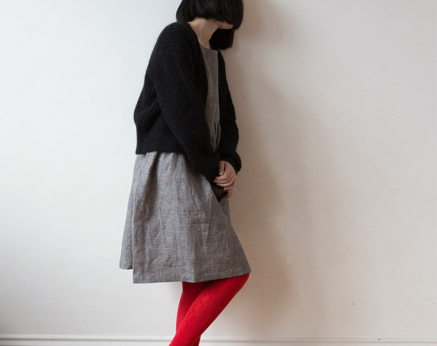 Grey glen check linen dress