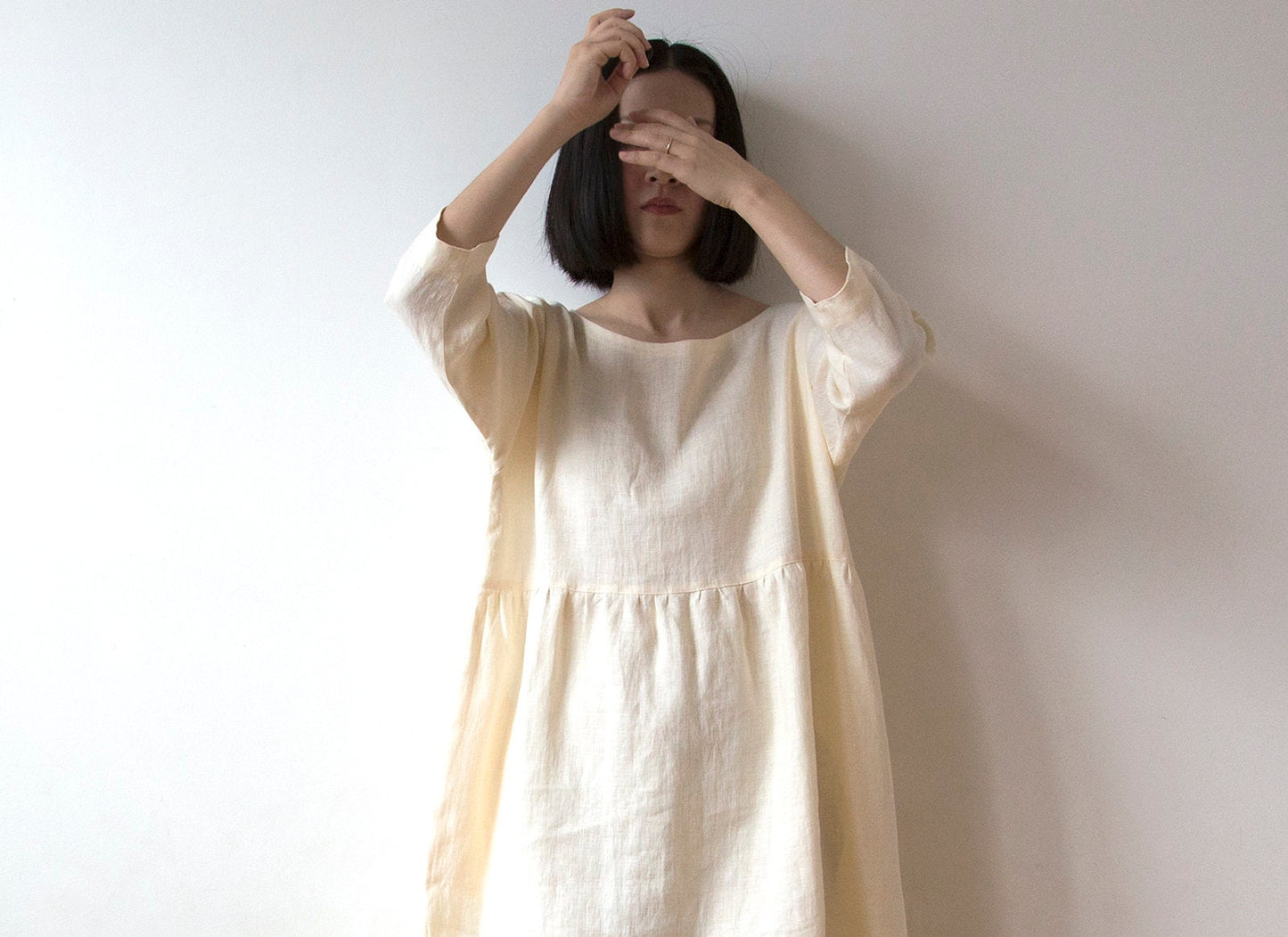 Vanilla cream white linen dress