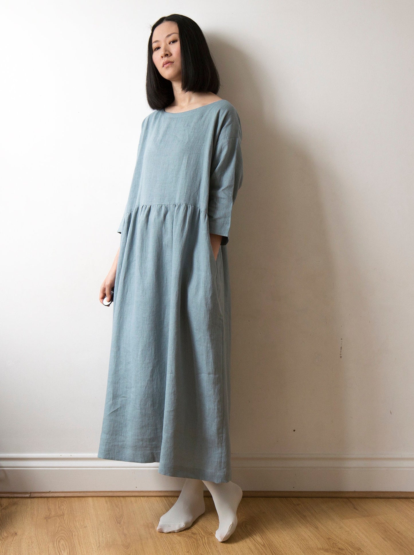 Celadon porcelain blue linen dress