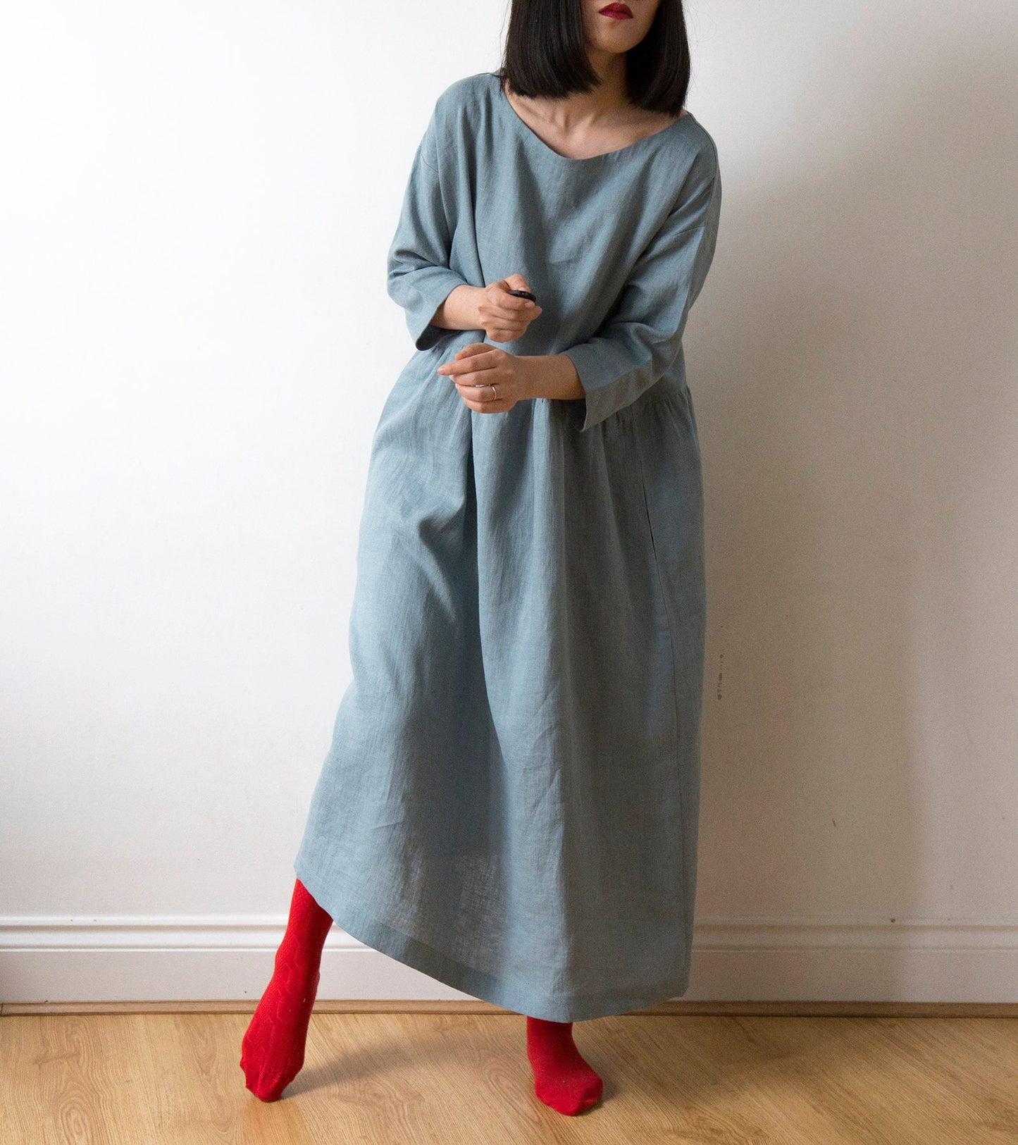 Celadon porcelain blue linen dress