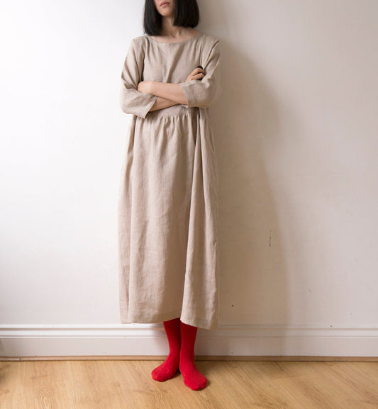 Warm beige linen dress
