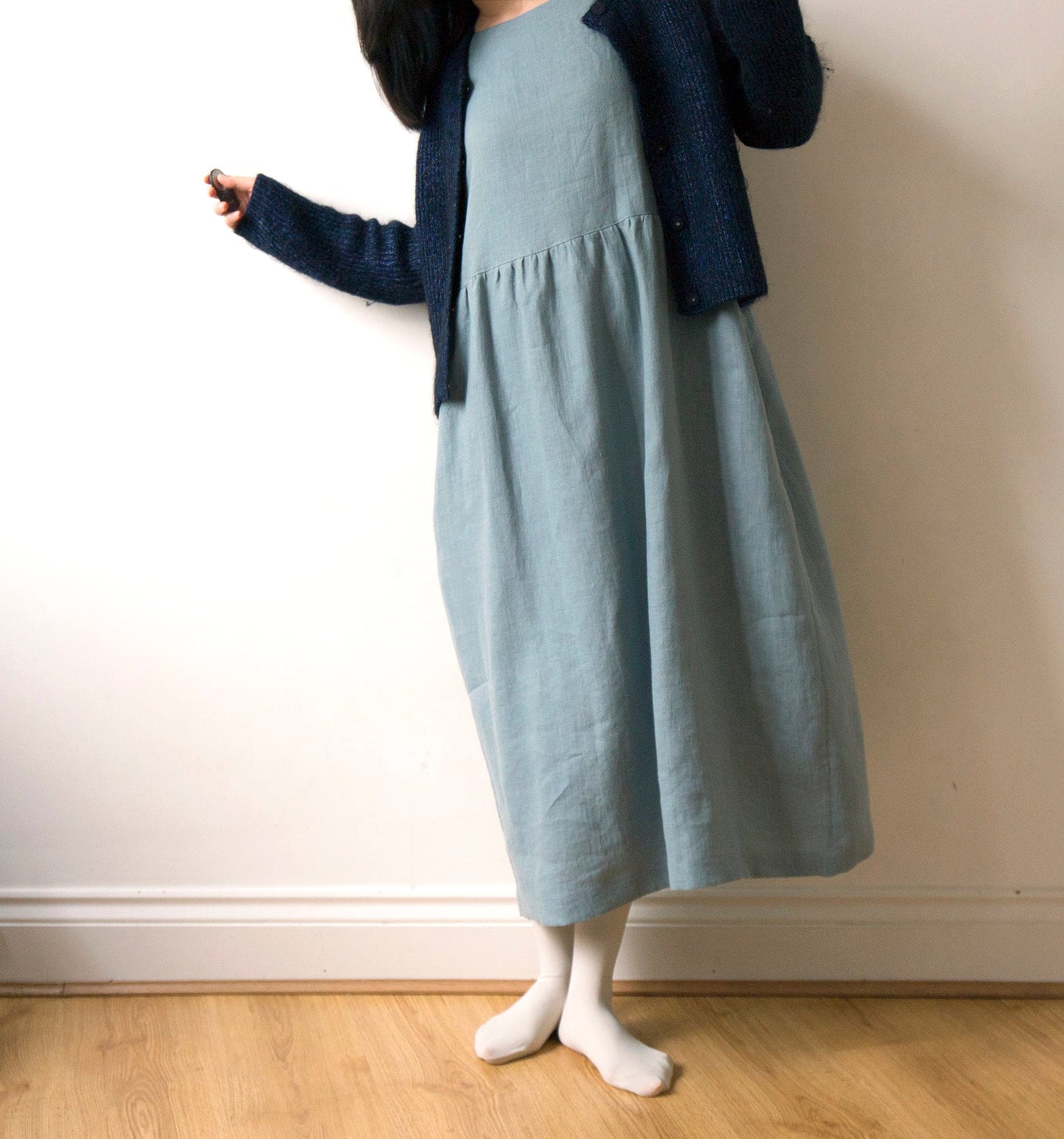 Celadon porcelain blue linen dress