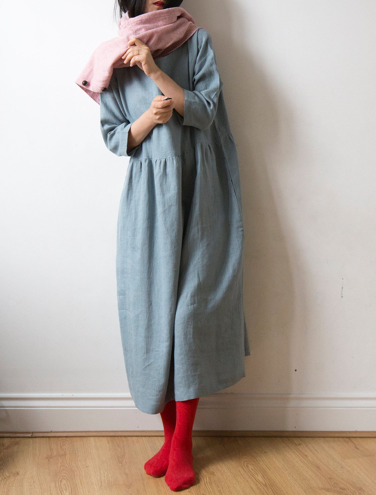 Celadon porcelain blue linen dress