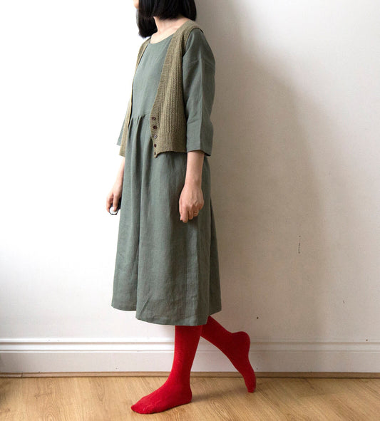 Misty mountain muted green linen dress