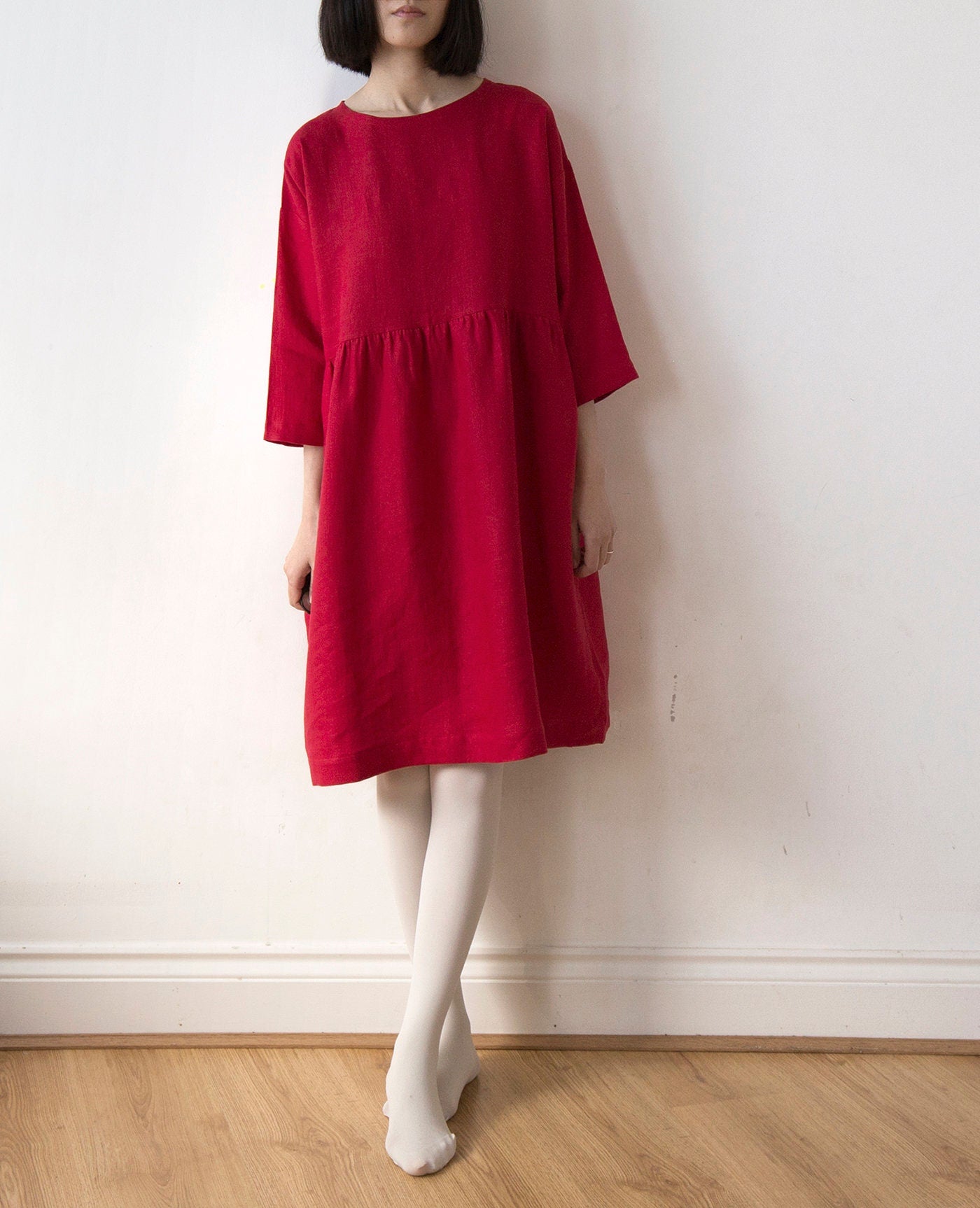Festive red linen dress