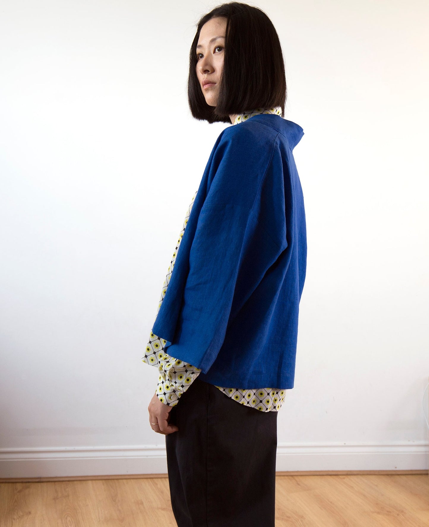 French blue linen kimono jacket