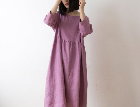 Wild orchid pink linen dress