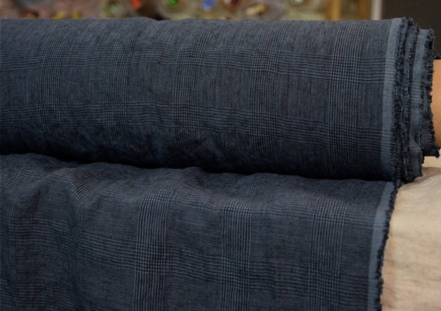 Navy glen check linen kimono jacket