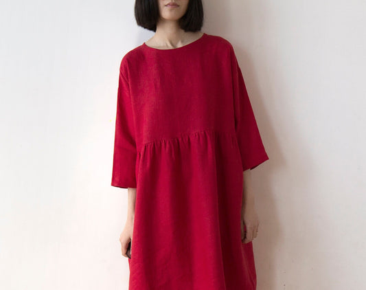 Festive red linen dress