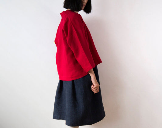 Festive red linen kimono jacket