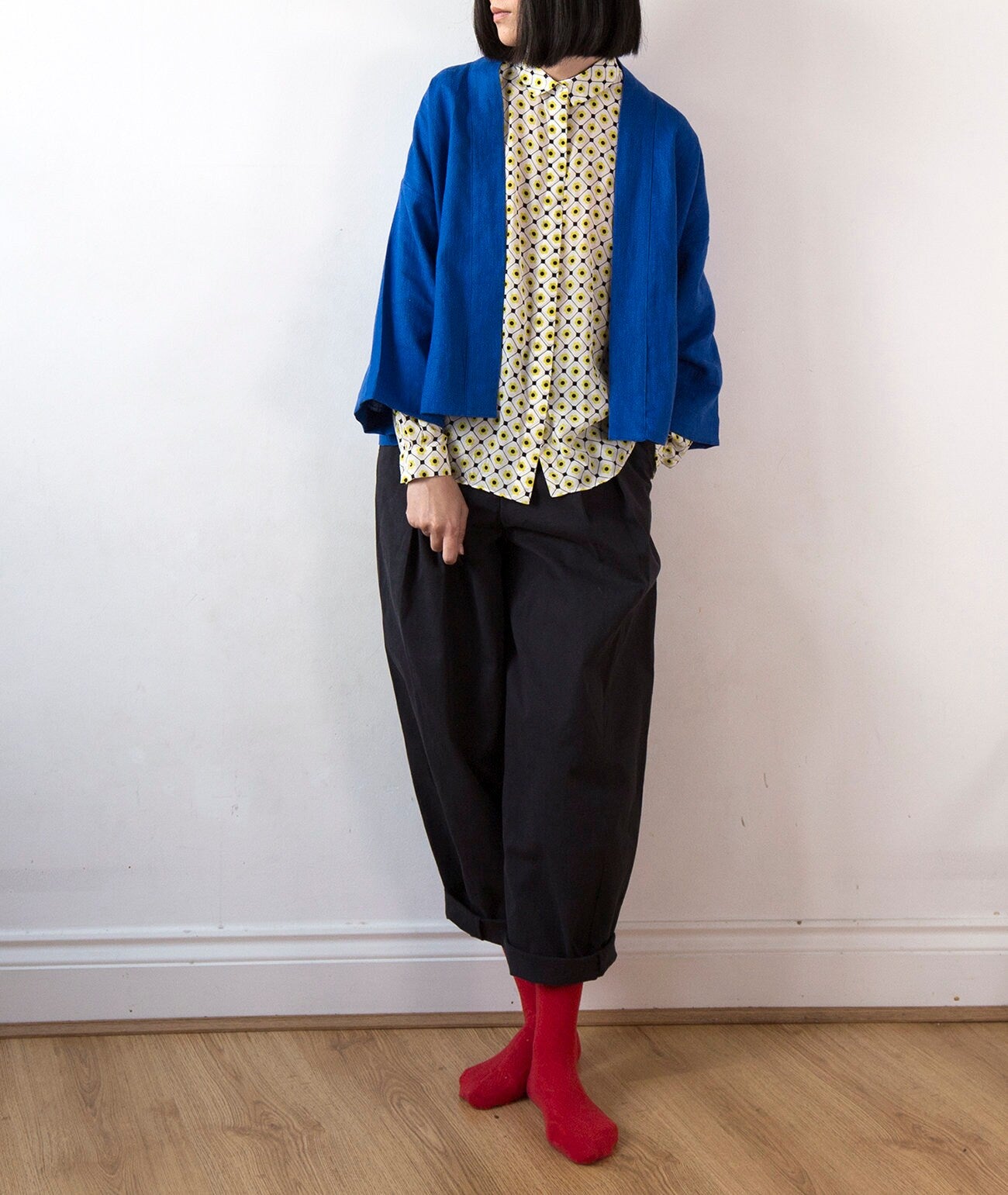 French blue linen kimono jacket