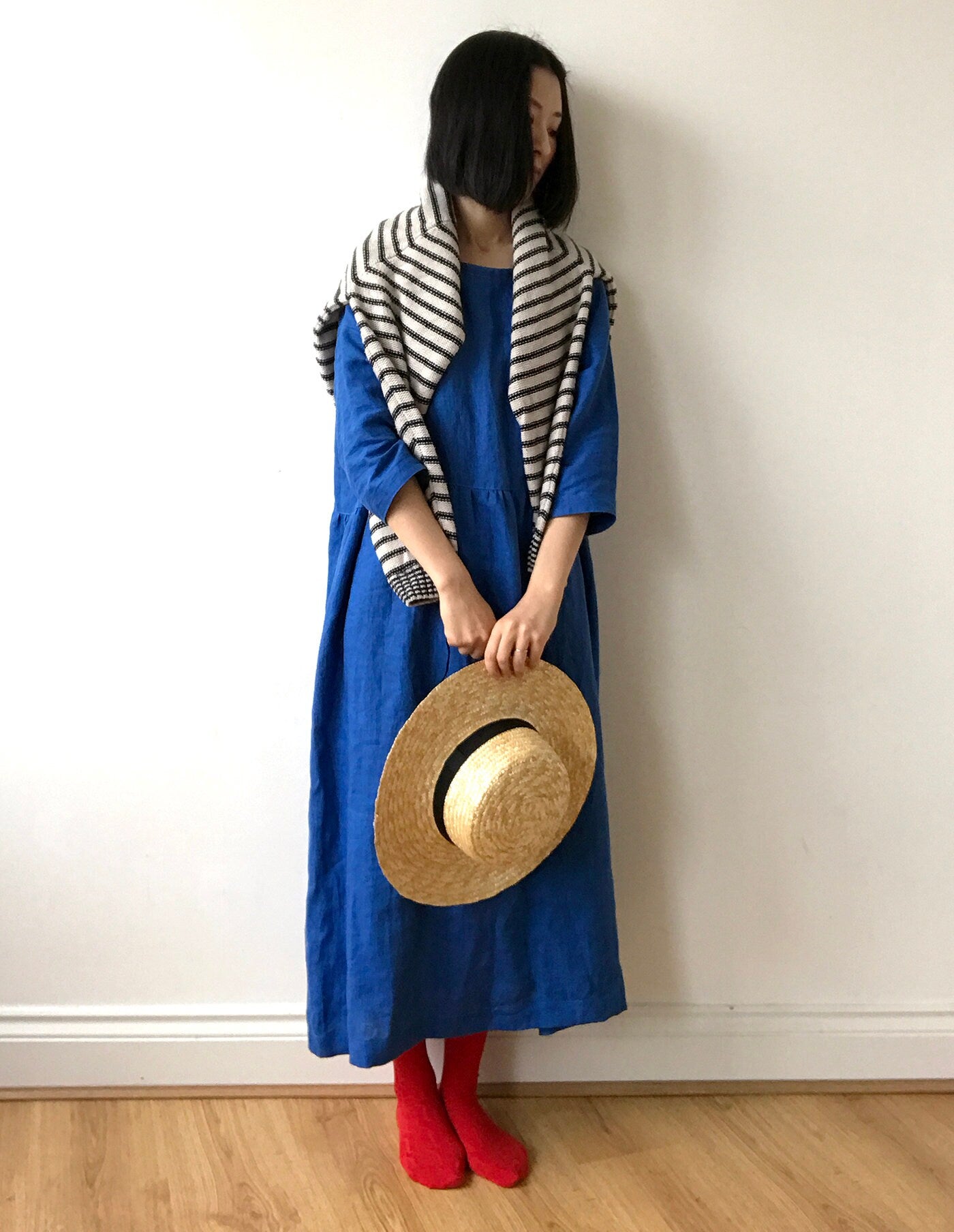 French blue linen dress