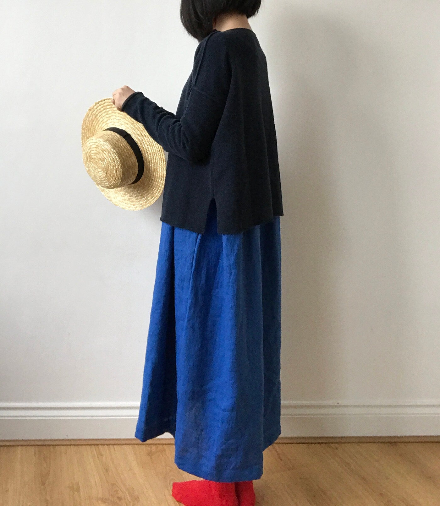 French blue linen dress  Yayi And Pony